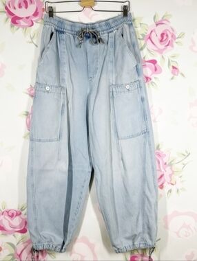 Free People We The Free Bright Eyed Low Slung Pull On Barrel Denim Jeans